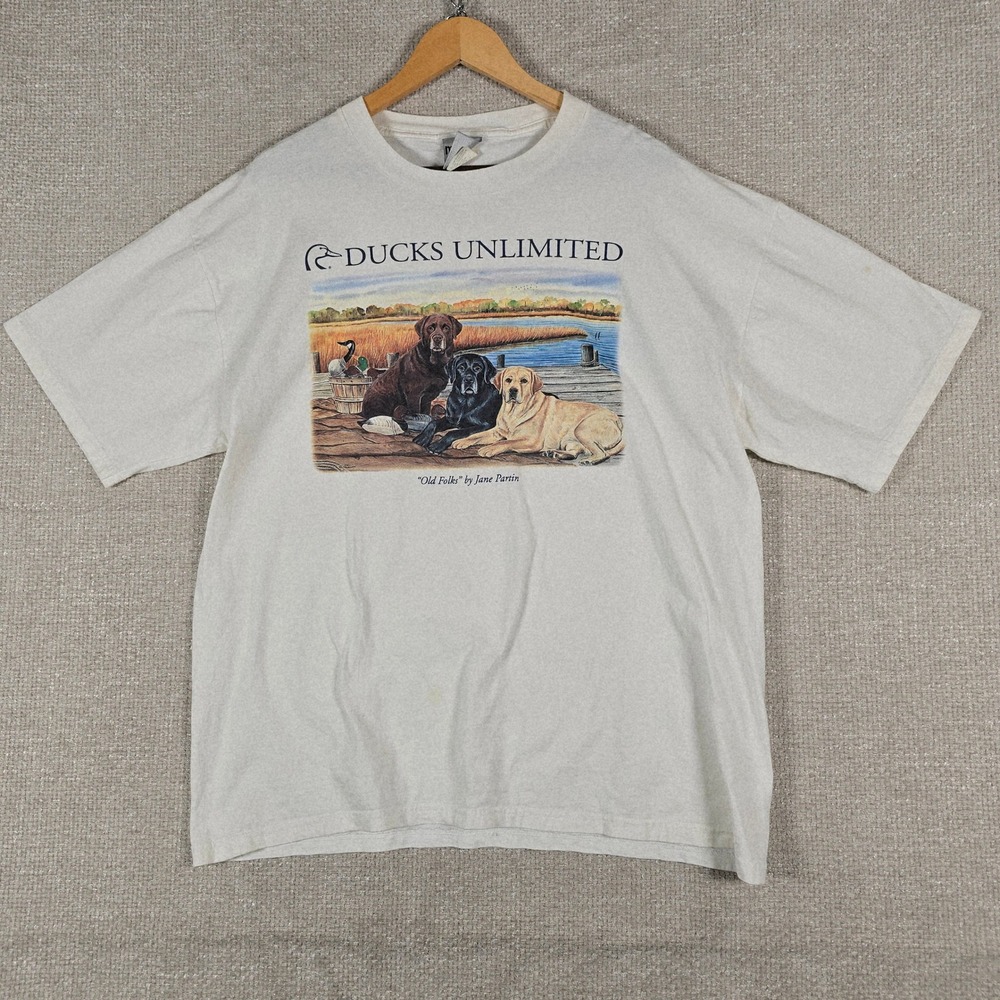 Vintage Ducks Unlimited Marathon Apparel T Shirt XL Jane Partin Labs Dogs Cream